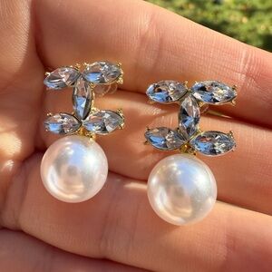 CHANEL Gold and Silver Crystal Pearl Earrings